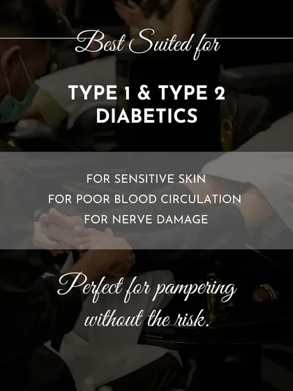 Our diabetic pedicure is best suited for those with sensitive skin, poor circulation, or nerve damage, offering perfect pampering without the risk.
