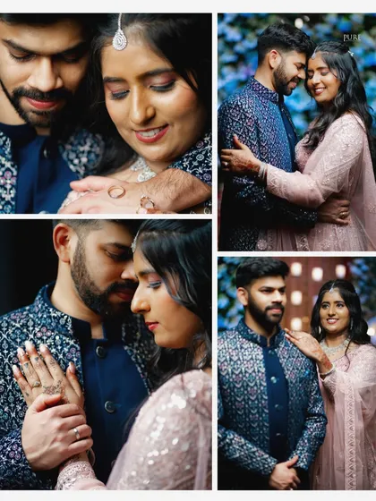 This collage captures the joy and intimacy of an engagement shoot. It tells the story of a couple celebrating ten years of love.