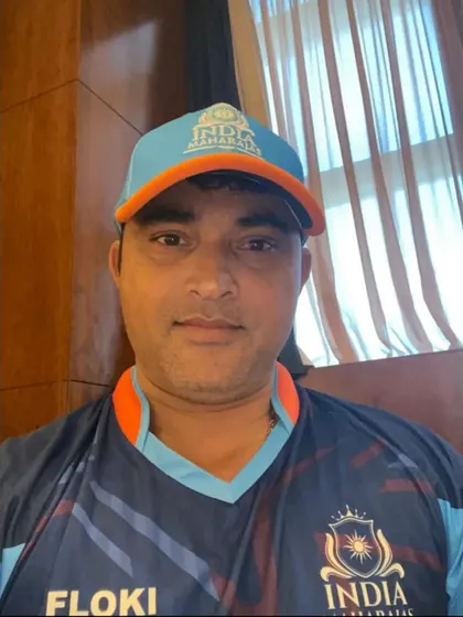 A photo of me in the India Maharajas kit during the LLC T20 tournament.