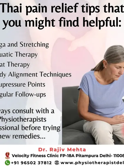 This graphic highlights some of the Thai-inspired pain relief tips and techniques I incorporate into my practice, such as yoga, stretching, and acupressure.