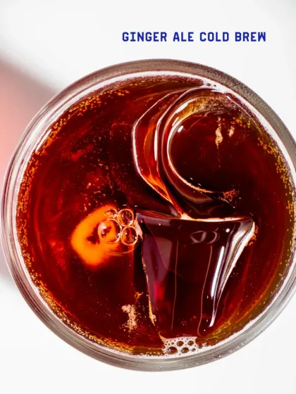 An overhead shot of our Ginger Ale Cold Brew, a bubbly and spicy coffee creation that's perfect for a hot day.