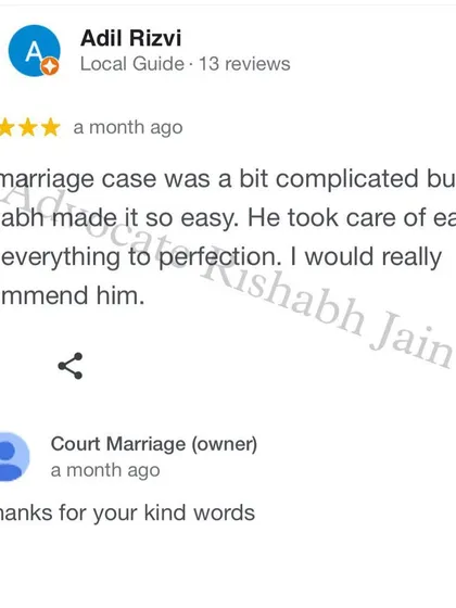 This review from a happy client highlights my approach: making even complicated marriage cases feel easy. I take care of every detail to provide a result-oriented and stress-free service.