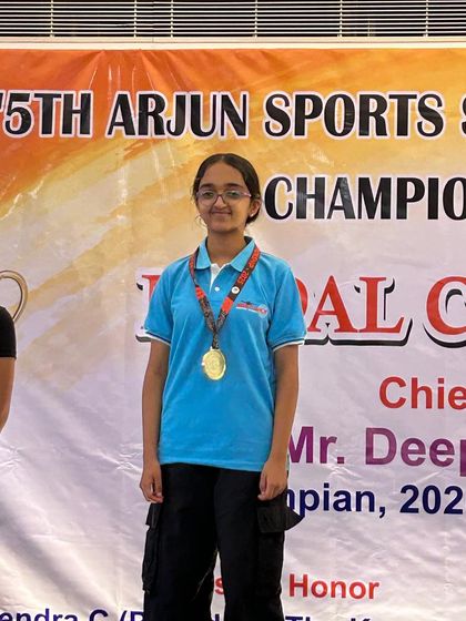 A gold medalist in the Air Rifle Sub-youth women NR category at the Arjun Sports Shooting Championship.