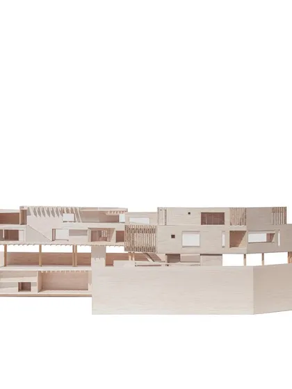 Physical models are a critical part of our design process. This intricate sectional model for a private office in Hyderabad allowed us to study the complex volumes, courtyards, and lightwells before construction even began.
