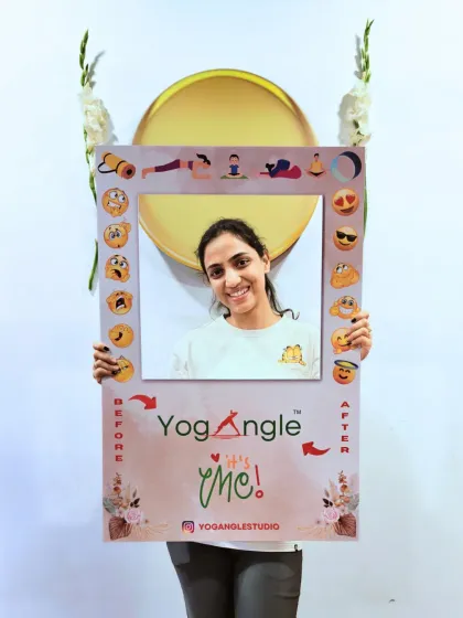 Another happy member showcasing the YogAngle effect. Our goal is to help you transition from feeling stressed or tired to feeling refreshed, energized, and full of joy.