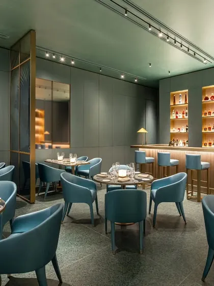 This wide shot of the Armani Caffe in Mumbai showcases my approach to luxury interior photography. I focused on the moody, sophisticated ambiance, balancing the warm, backlit bar with the cool tones of the custom blue seating to create an image that feels both exclusive and inviting.