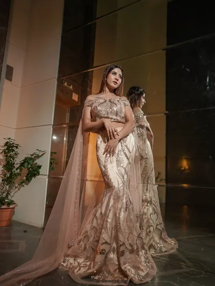 A final look at this stunning bridesmaid or reception style. The makeup is all about soft, shimmering elegance.
