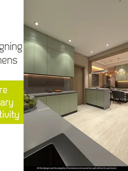 I design kitchens that inspire culinary creativity. This spacious, open-plan kitchen features sage green cabinetry and a large island that connects seamlessly with the dining area.