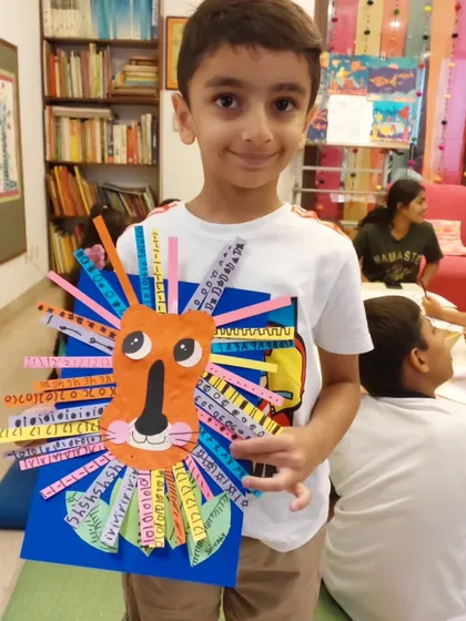 This has to be the cutest African lion ever! A 7-year-old student combined art and craft to create this wonderful piece for "Project Africa."