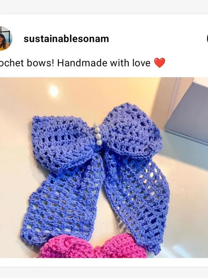 A customer shared this picture of my lacy crochet bows, calling them "Handmade with love". It's wonderful to see my work appreciated.