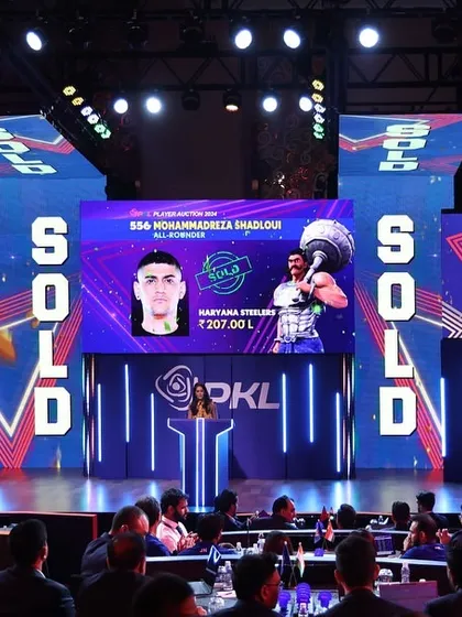 The moment a player is sold, displayed on the massive LED screens at the PKL Player Auction. Our integrated technical production ensures a seamless and exciting auction flow.