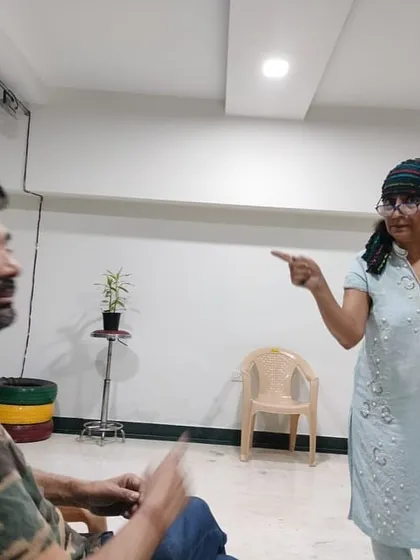 An intense moment between our director and an actor during a one on one session. This is where we fine tune the performance.