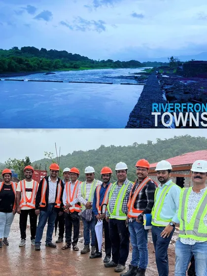 Our team conducting a site visit at a 100-acre riverfront township project near Matheran. This image captures our hands-on approach, bridging the gap between design and execution to ensure our vision for creating natural, community-focused urban escapes is realized.