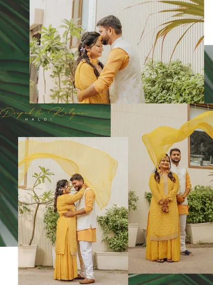 A collection of romantic and playful shots from Deepak and Katyani's Haldi. I love to capture a variety of poses, from intimate embraces to fun moments with flowing dupattas.