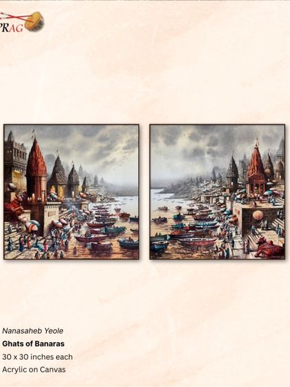 A diptych of the 'Ghats of Banaras' by Nanasaheb Yeole, capturing the timeless atmosphere of the holy city.