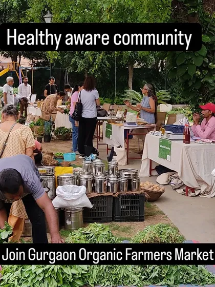 A wide shot of the bustling market, described as a "healthy aware community."
