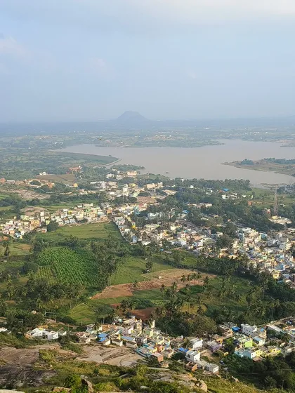 The view of a town from a hilltop, a perspective you only get after a good climb.