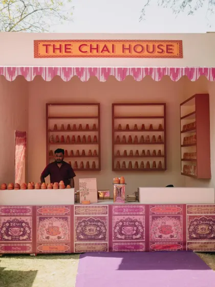 The full view of "The Chai House," a beautifully designed food station that was a highlight of this market-themed Mehendi.