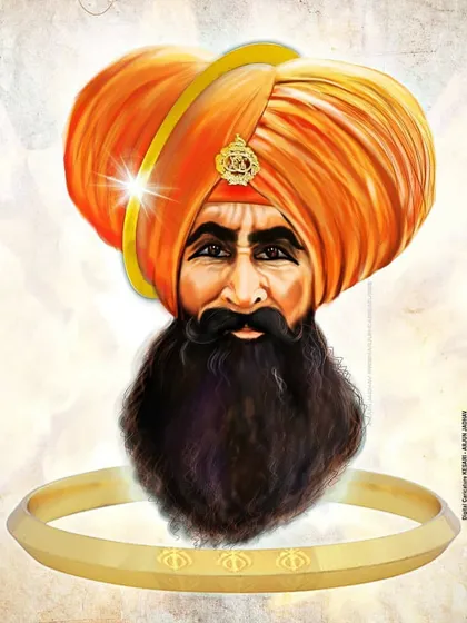 A powerful digital portrait of a Sikh man, with attention to the detail of his turban and the intensity in his expression. This is a more serious and respectful style of portraiture.