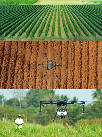 We specialize in videography for the agricultural technology sector. This collage for NextLeap Aeronautics showcases their agricultural drone in action, from top-down views of crop fields to detailed shots of the equipment in flight.