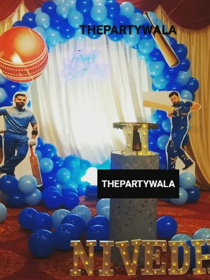 How's that! A cricket theme party for a true fan, with cutouts of famous players, a cricket ball balloon, and a blue balloon arch. I can customize it with your child's favorite team or player.