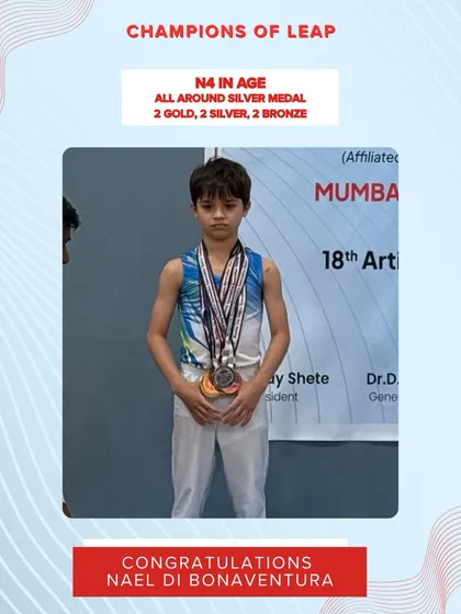 Well done, Nael Di Bonaventura, for winning the N4 In Age All Around Silver Medal, along with 2 gold, 2 silver, and 2 bronze medals.