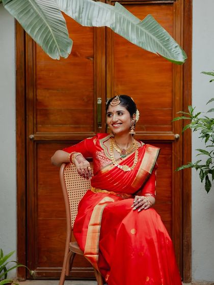 A beautiful portrait of my client for her son's naming ceremony. The makeup is classic and elegant, perfect for a traditional family event.