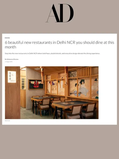 We were happy to see our Seoul project featured in Architectural Digest India. The article recognized our approach to redefining restaurant spaces in Delhi by celebrating communal dining and cultural references.
