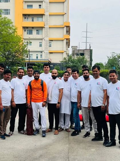 Another group photo with the team at the Kailash Hospital event. The white t-shirts created a great sense of unity.