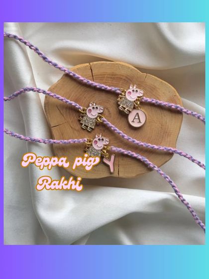 For the little Peppa Pig fan, we have these adorable personalised Rakhis. They are soft, lightweight, and perfect for tiny wrists.