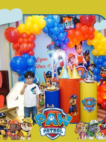 The birthday boy poses in front of his amazing Paw Patrol-themed backdrop. We ensure every detail is perfect to make your child feel like the star of the show.
