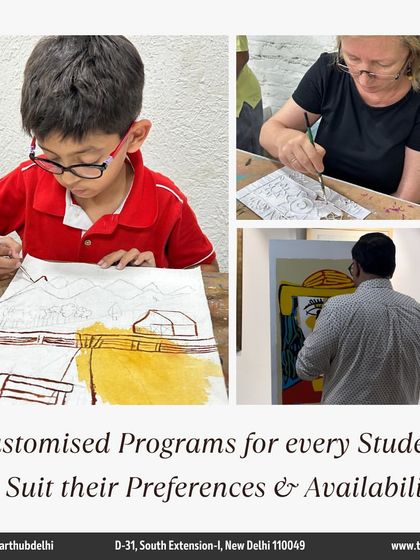 I offer customized programs for every student to suit their preferences and availability. This collage shows the diverse range of students and projects at The Art Hub.