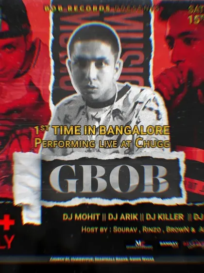 A duplicate flyer for the GBOB event, highlighting my role in high-profile collaborations and live performances.