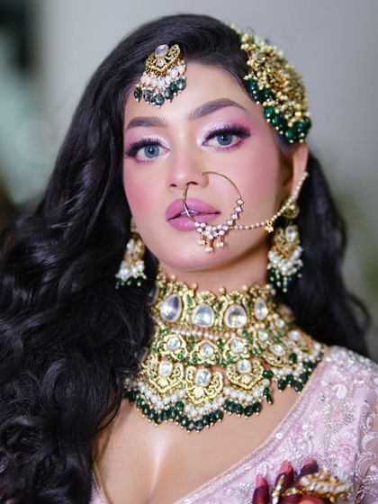 A full portrait of the Eid glam look. The makeup is festive, glamorous, and perfect for the celebration.