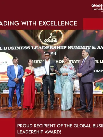 Here we are accepting the prestigious 2024 Global Business Leadership Award. This moment captures our dedication to setting new benchmarks in the real estate industry, reinforcing our position as the most renowned company in Delhi NCR.