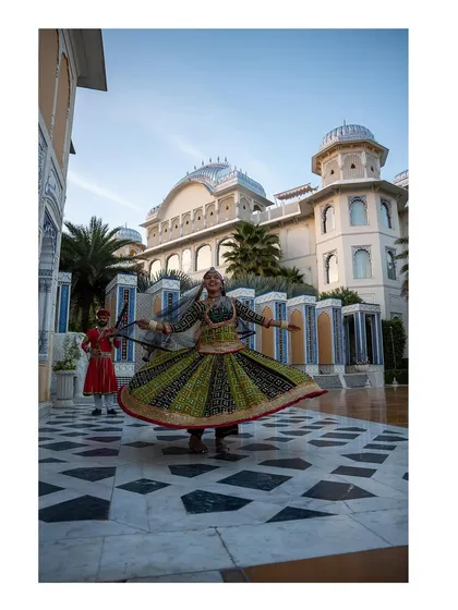 A traditional Rajasthani dancer at the welcome ceremony in Jaipur. We love incorporating local culture into the wedding experience.