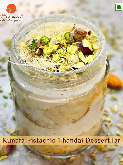 A splash of sweetness for Holi. Our Kunafa Pistachio Thandai Dessert Jar layers the crunch of kunafa and pistachio with the cool, spiced flavor of thandai.
