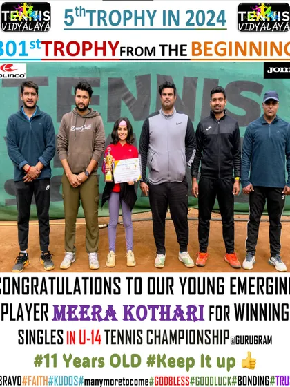 Congratulations to our young emerging player Meera Kothari (11 years old) for winning the Singles in the U-14 Tennis Championship.
