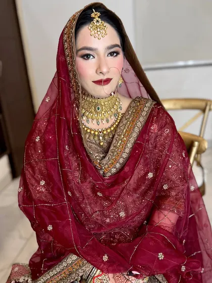 A regal look for my bride Sadaf. The deep red lip and defined eyes created a powerful and timeless bridal statement.