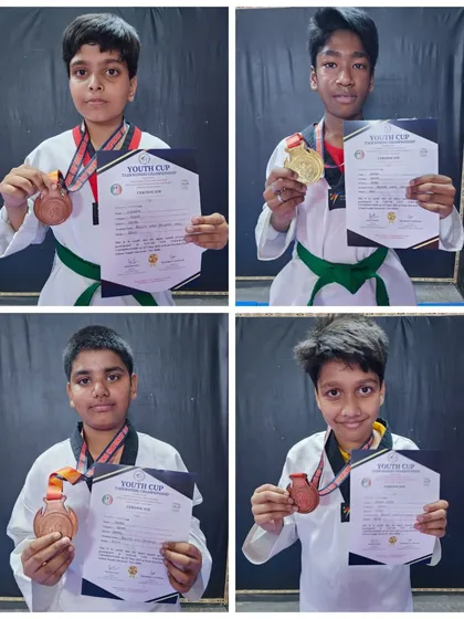 Another group of my medal-winning students from the Youth Cup Taekwondo Championship 2025, showcasing their success.