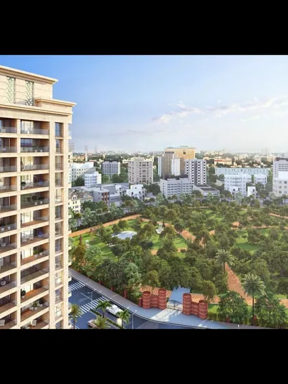 A rendering of "The Legacy," our premium residential tower project in Shivajinagar, Nagpur. The design overlooks a large park, and we've used a classic, elegant facade with clean proportions to create a timeless structure.