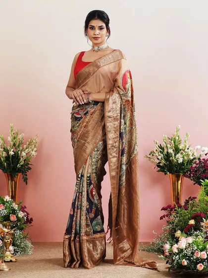 The full view of the Kathakali print saree, a unique and artistic piece.