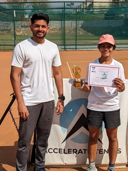 Sara Hooda celebrates her first singles title, winning the Under 16 Girls event at the AITA Champion Series tournament in Gurgaon. She was also the doubles runner-up.