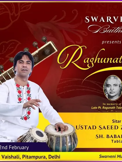 The poster for the Sitar and Tabla performance by Ustad Saeed Zafar Khan and Sh. Babar Latif at the 'Raghunathanjali' event.