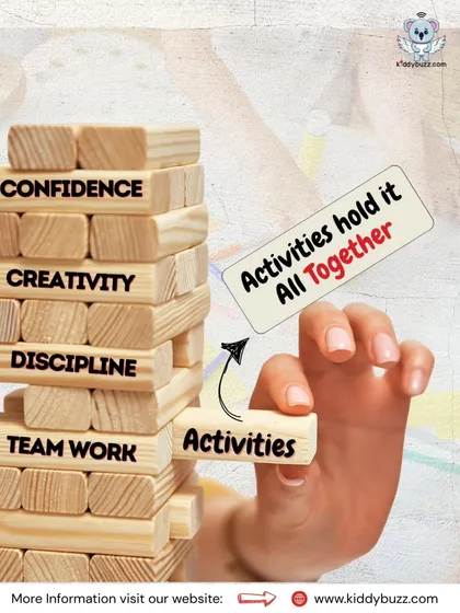 Just like Jenga, activities are the blocks that build confidence, creativity, discipline, and teamwork. This image reinforces the importance of extracurriculars for a child's development.