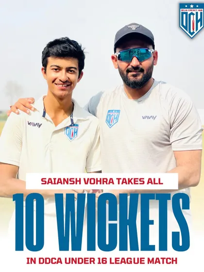 This is what we train for. I am incredibly proud of our champ Saiansh Vohra for achieving the impossible, taking all 10 wickets in a single DDCA Under 16 league match. A historic day for the DCH family.