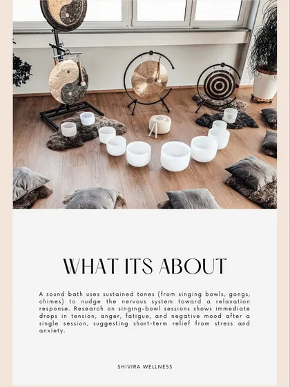 What is a sound bath about? It uses sustained tones from singing bowls and gongs to nudge the nervous system toward relaxation, with research showing immediate drops in tension, anger, and fatigue.