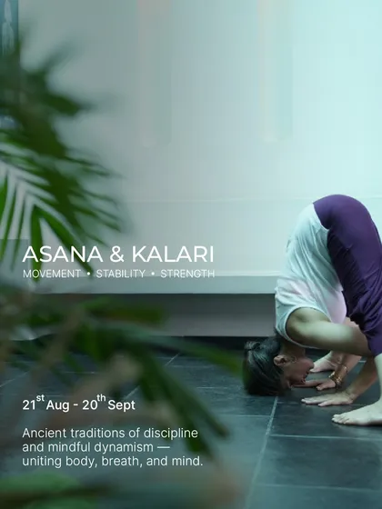 My workshops are a blend of Asana and Kalari, uniting the body, breath, and mind. We use the stability and structure of yoga to prepare for the dynamic energy of Kalaripayattu. This approach ensures you build both strength and mindful awareness.
