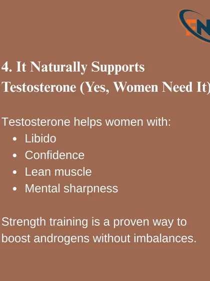 Yes, women need testosterone too. Strength training is a proven way to naturally support testosterone levels, which helps with confidence, lean muscle, and mental sharpness.