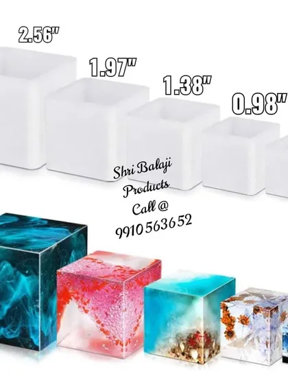 A set of cube-shaped silicone molds in various sizes. These are essential for resin art projects, allowing you to create beautiful paperweights or decorative blocks with embedded items.